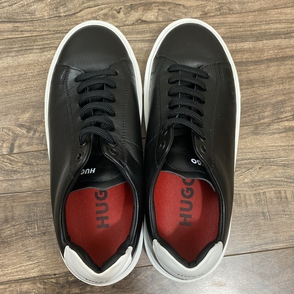 EUC HUGO Quiver Derby LT Black leather sneaker with white sole size 38 - Picture 2 of 9
